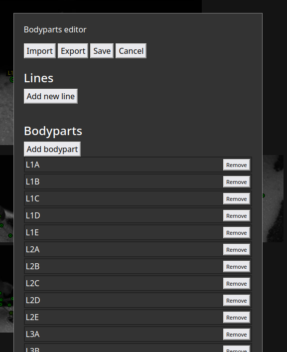 The bodyparts editor window