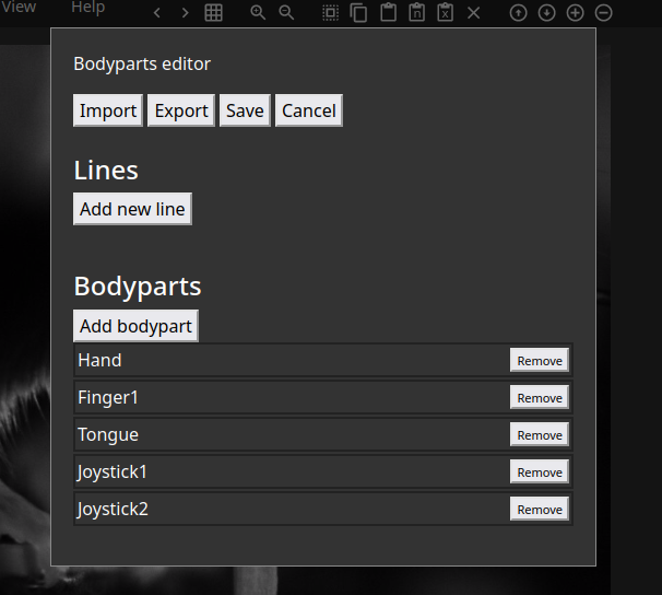 The bodyparts editor window